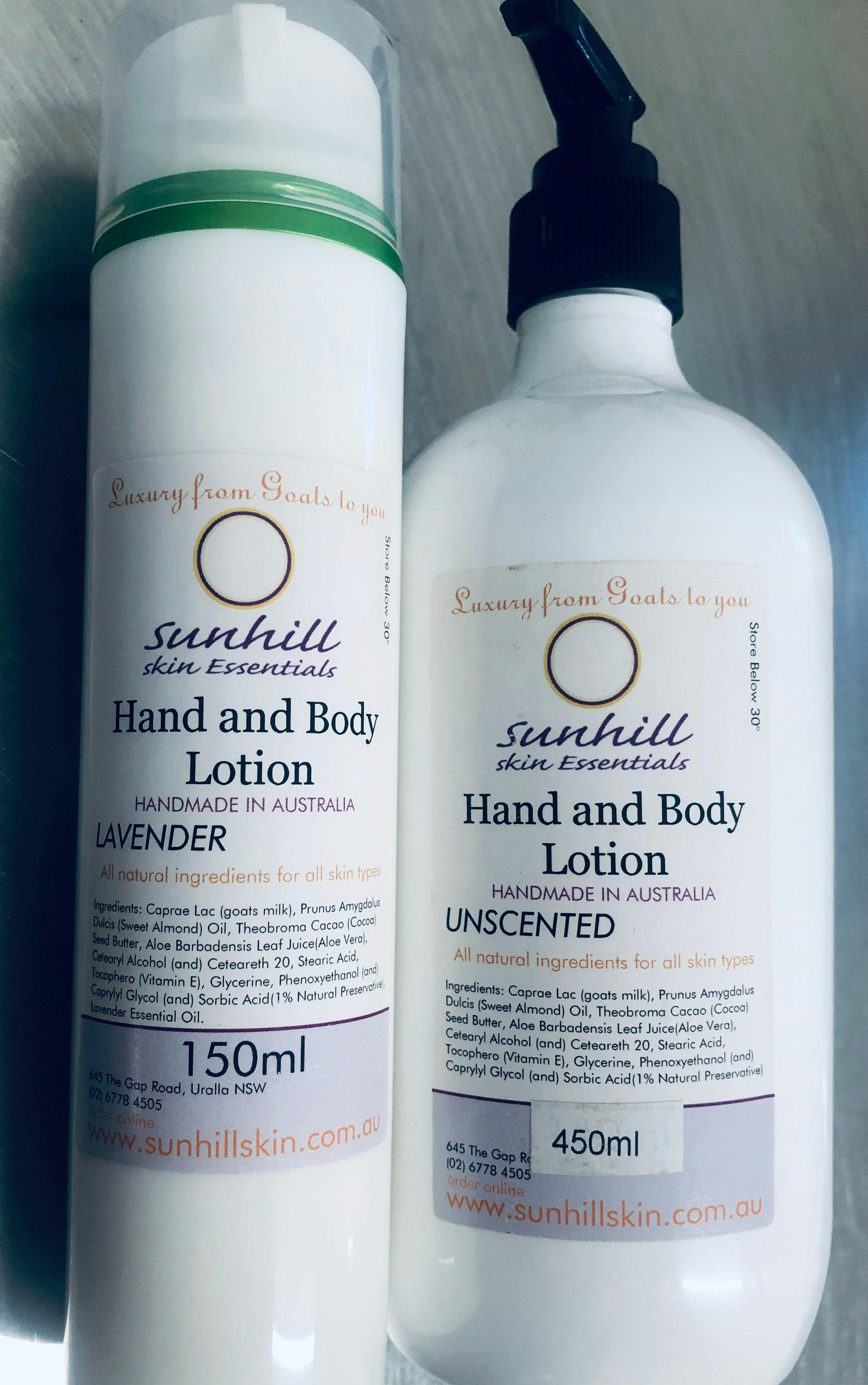 Sunhill Skin Essentials - Hand and Body Lotion, for the most sensitive skin, goats milk nourishment.