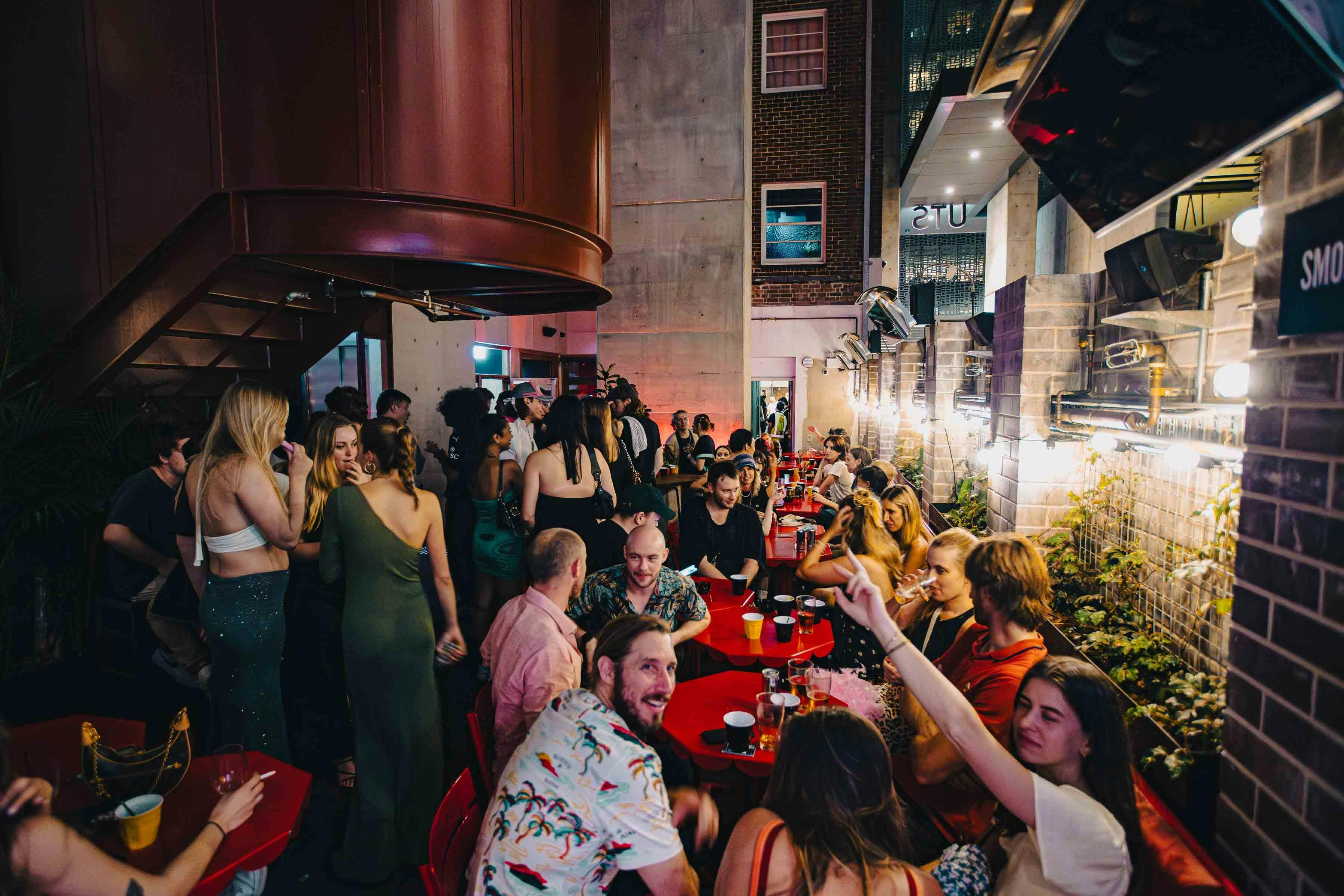 beer garden at night