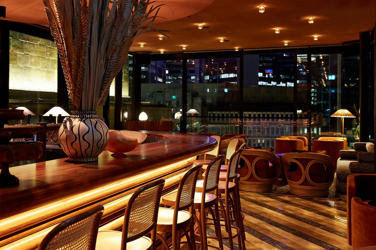 Rooftop bar at night