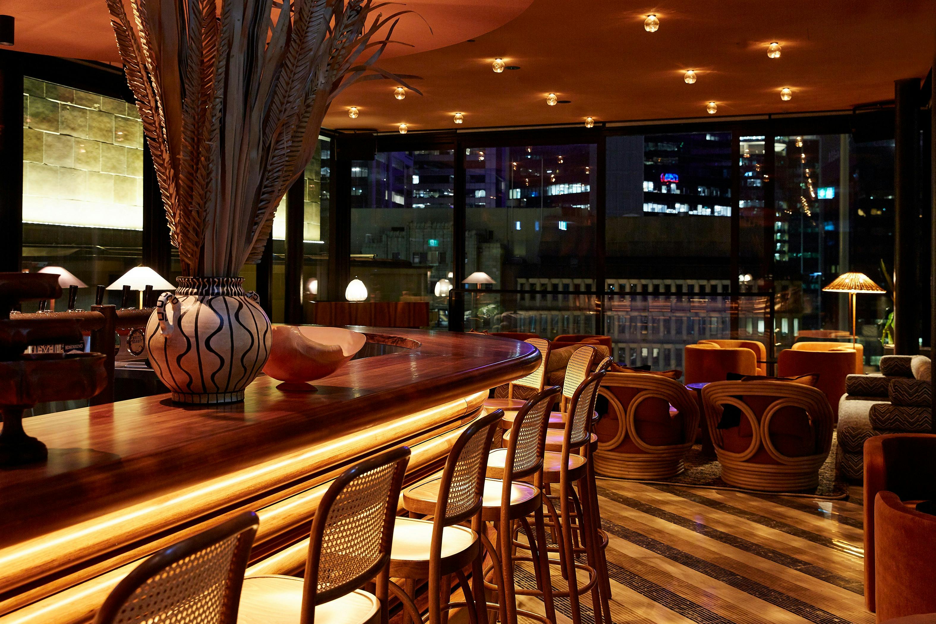 Rooftop bar at night