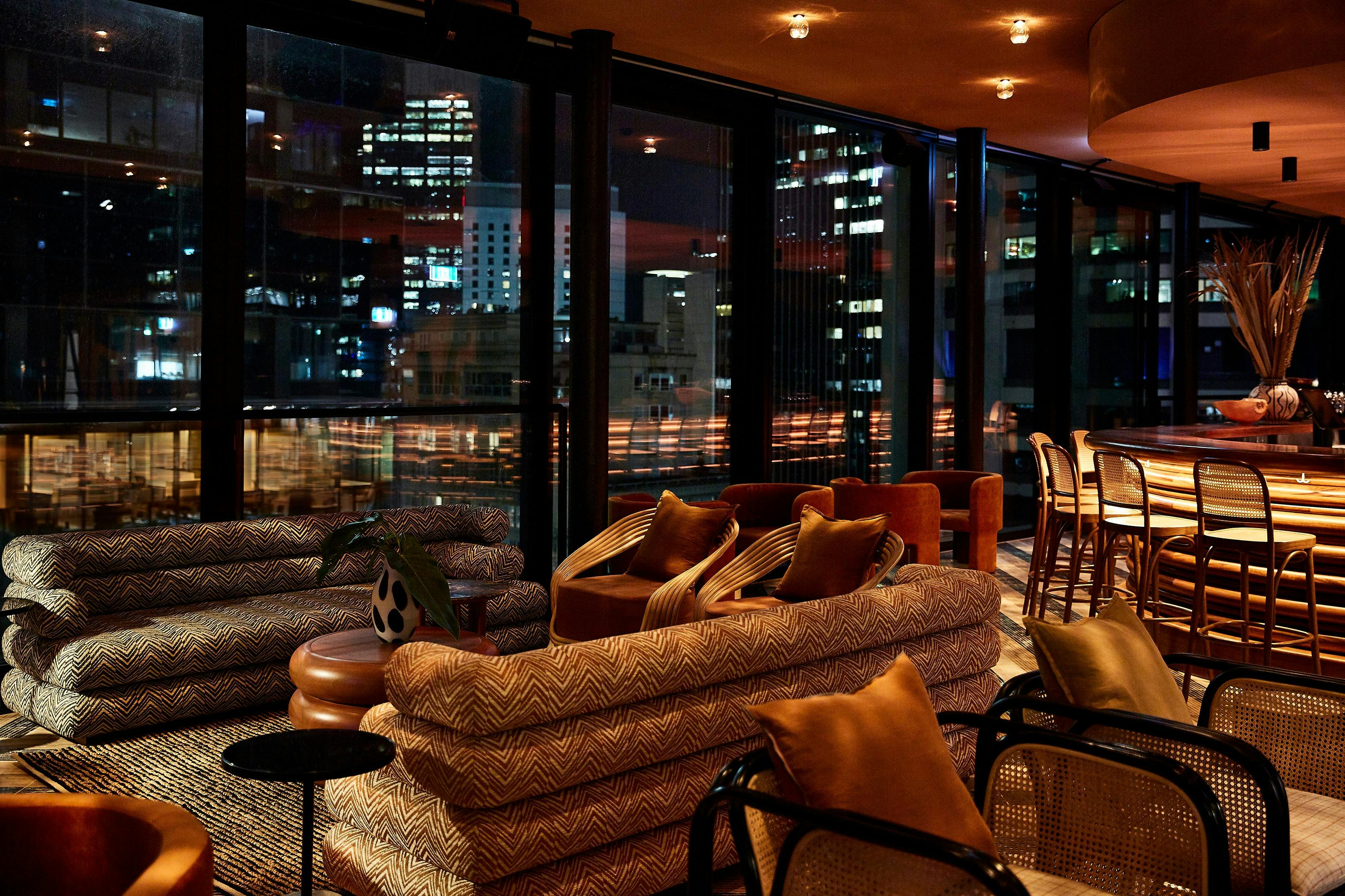 Rooftop bar at night