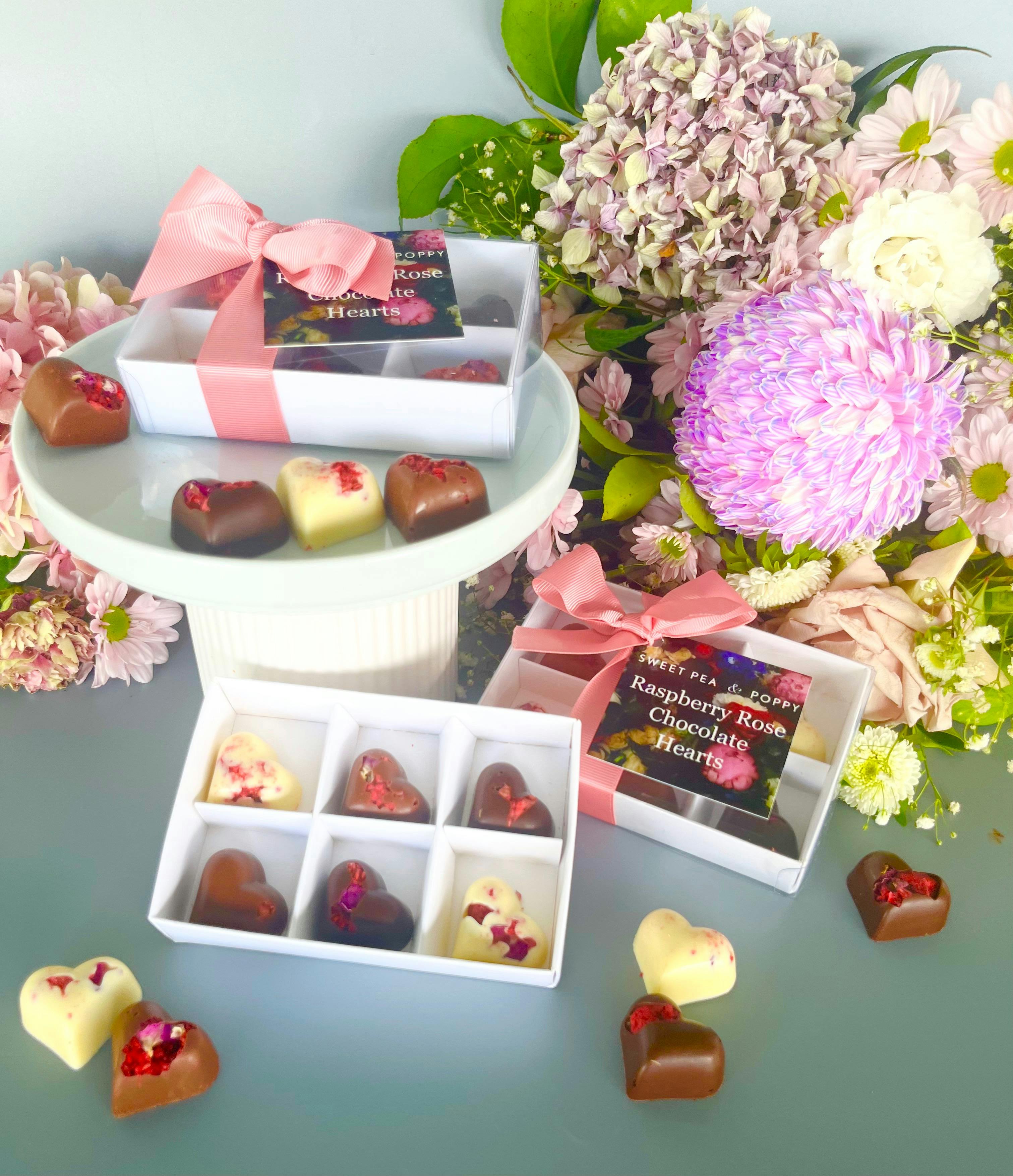 Sweet Pea & Poppy gift boxed artisan chocolate hearts